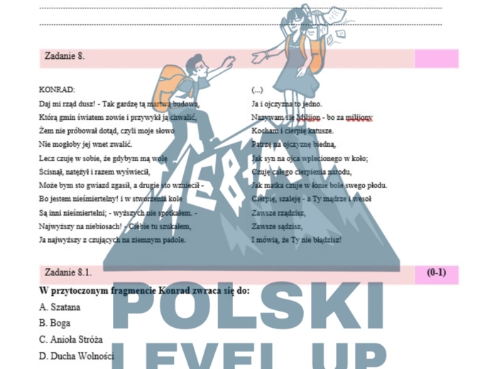 Test (35 zadań+ podpunkty+tematy wypracowań P +R)_Dziady cz. III_Polski Level Up