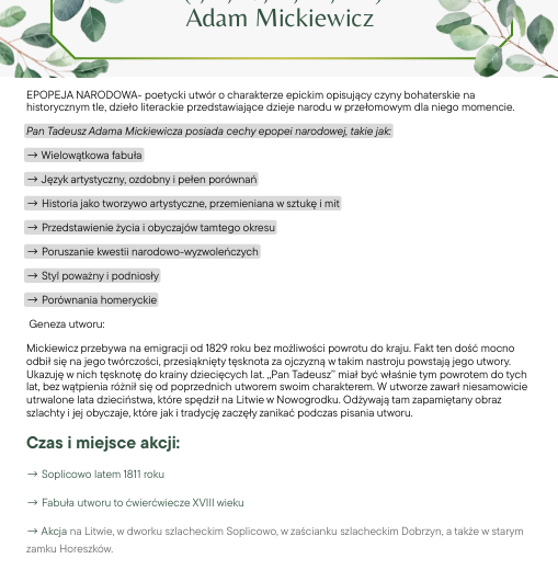 Pan Tadeusz- notatka