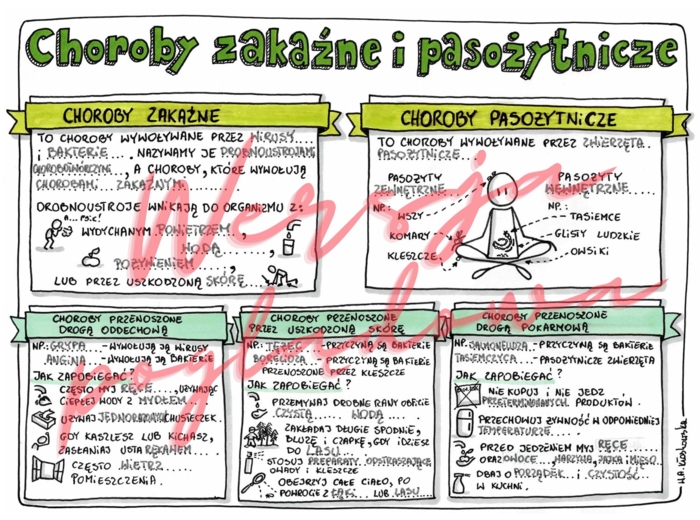 Choroby zakaźne i pasożytnicze - przyroda kl. 4 - wypełniona karta pracy