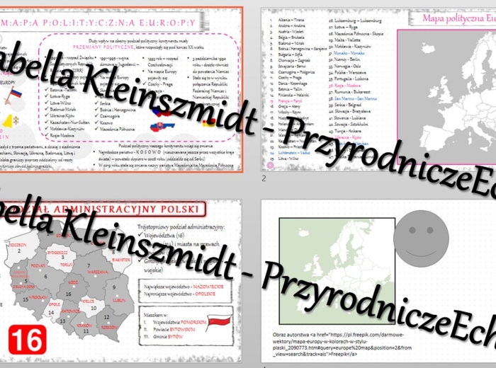 Sketchnotka - notatka „Mapa polityczna Europy i podział administracyjny Polski” wykonana w power point do edycji. Geografia 7; „Ludność i urbanizacja”