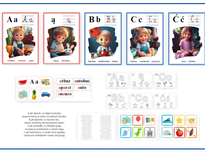 Litery - plansze pokazowe, karty pracy - do samodzielnego wydruku