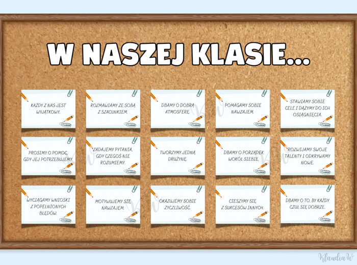 Zasady klasowe „W NASZEJ KLASIE…” - wersja 1