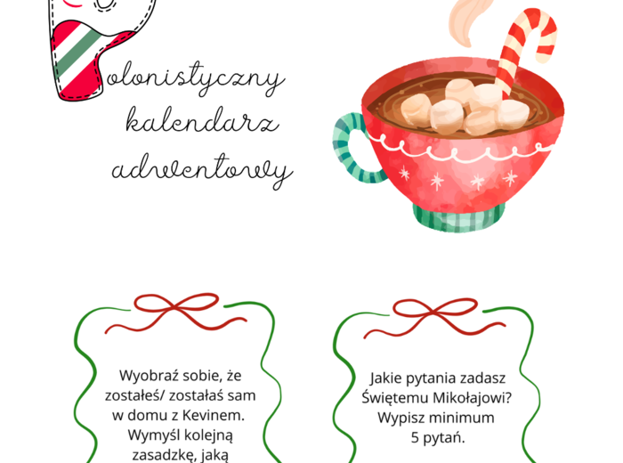 POLONISTYCZNY KALENDARZ ADWENTOWY AŻ 40 KART, 36 ZADAŃ DO WYBORU