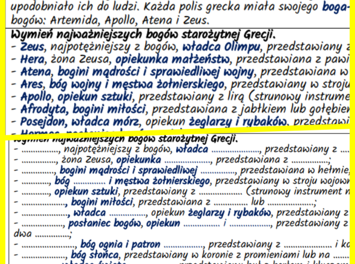 Wierzenia starożytnych Greków – notatki i karta pracy