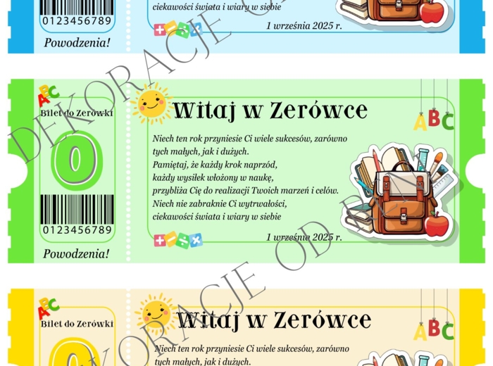 Powitalne Bilety do Zerówki