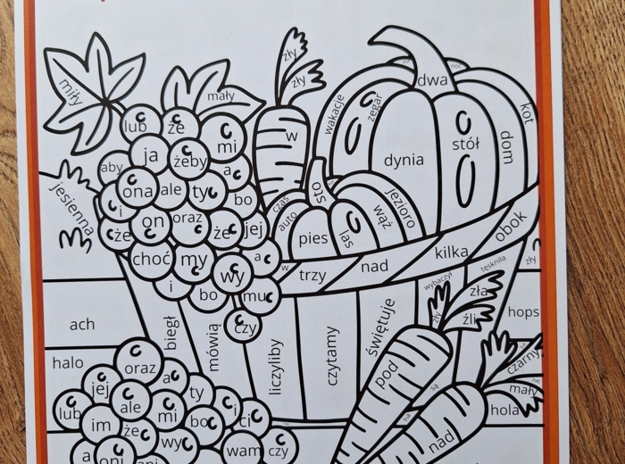 Kolorowanka - polonistyczna jesień, części mowy