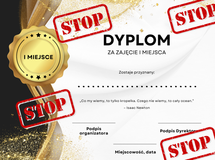 Dyplom - 3 sztuki - I, II i III miesjce