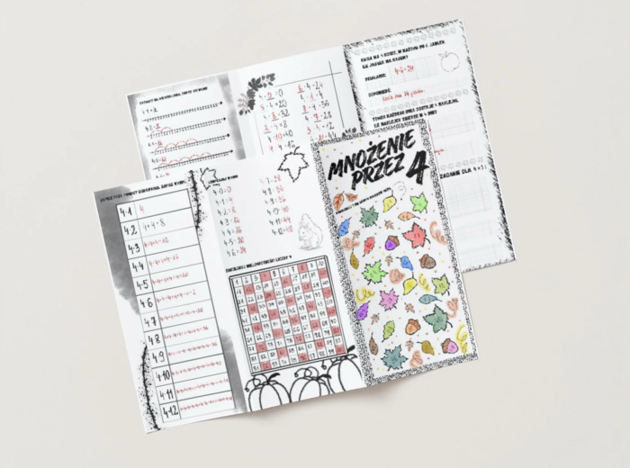 Mnożenie przez 4 – jesienne karty pracy do tabliczki mnożenia