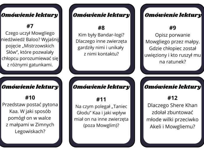 Księga Dżungli - karty z pytaniami