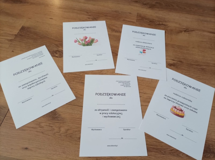 Podziękowania dla rodziców – pomoce dla nauczyciela