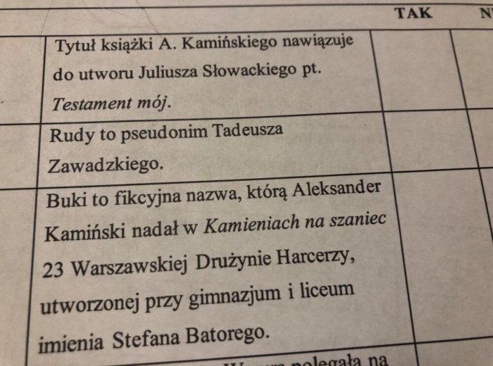 "Kamienie na szaniec" - Tak/Nie