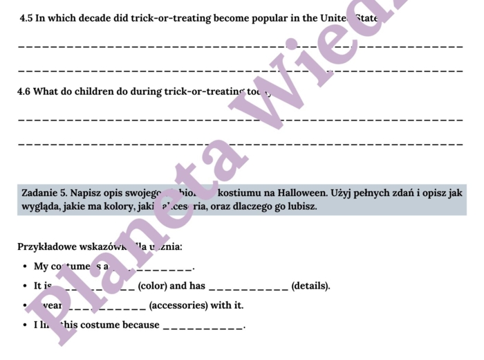 🎃👻KARTA PRACY – HALLOWEEN – SŁOWNICTWO 🎃👻- KLASY 4-8 SZKOŁY PODSTAWOWEJ- WYKREŚLANKA, BUDOWANIE ZDAŃ, POZNAJ TRADYCJE HALLOWEEN, OPISZ SWOJE HALLOWEEN, CZYTANIE TEKSTU, SPEAKING + ODPOWIEDZI