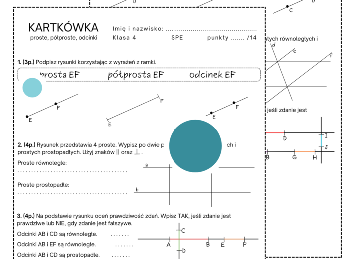 kartkówka - proste, półproste, odcinki. Klasa 4