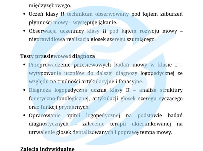 Logopeda – przykładowe wpisy do dziennika praktyk