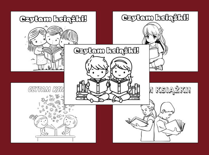 CZYTAM KSIĄŻKI - plakat - kolorowanka - BIBLIOTEKA - gazetka - napis