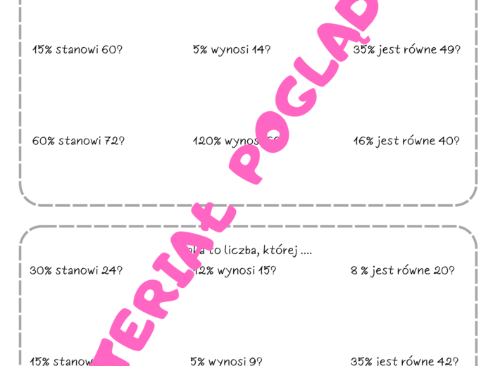 Szybkie karteczki - karty pracy z procentów. Klasa 6. Klasa 7. Klasa 8