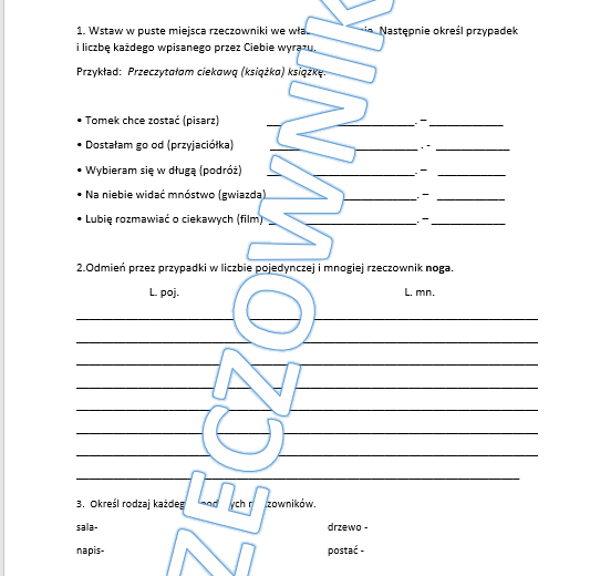 Rzeczownik kartkówka klasa 4/5