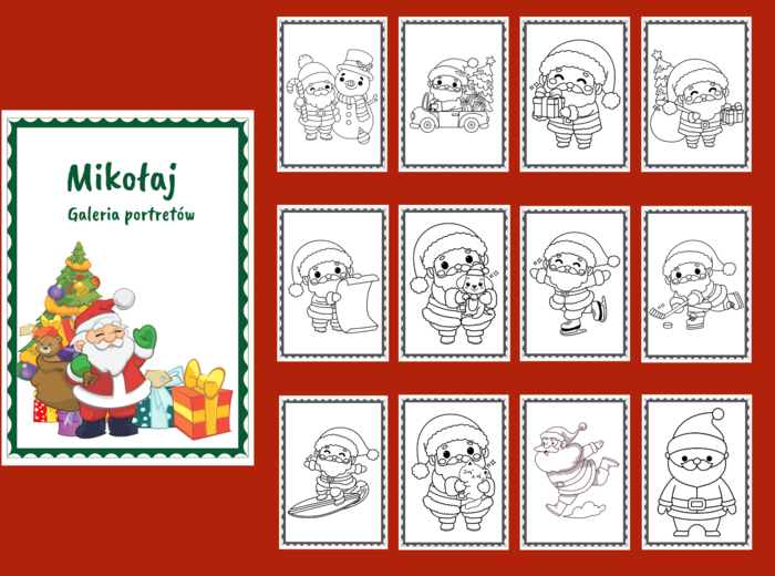 MIKOŁAJKI – Boże Narodzenie - Galeria portretów - kolorowanka - kolorowanki – biblioteka – świetlica – przedszkole – 24 wersje