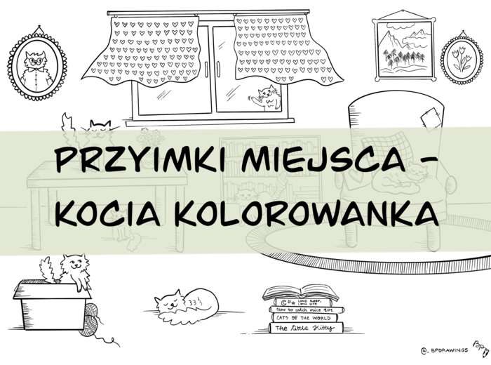 Przyimki miejsca - kocia kolorowanka + opis