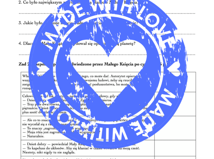 "Mały Książę" SPRAWDZIAN po omówieniu lektury