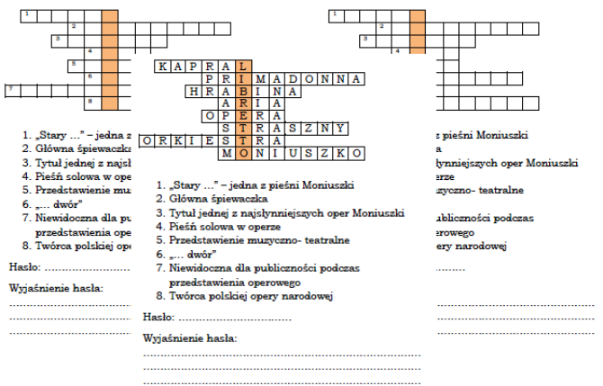 Logogryf na podsumowanie lekcji Stanisław Moniuszko i opera