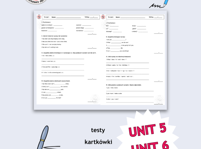 Together 4 - testy i kartkówki do podręcznika działy 5 i 6