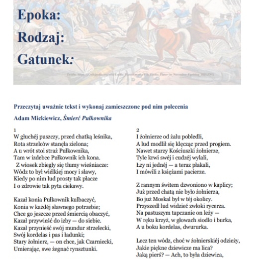 Karta pracy "Śmierć Pułkownika"