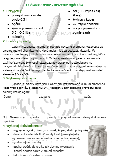 Stężenia procentowe roztworów- kiszenie ogórków