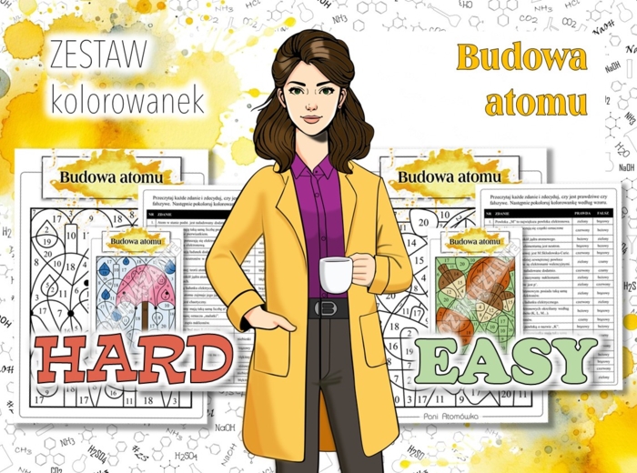 Klasa 7. Chemia. Budowa atomu. Chemiczna kolorowanka. ZESTAW - HARD i EASY. Jesienna karta pracy. Zadanie. Jesień. Pierwszy dzień jesieni.