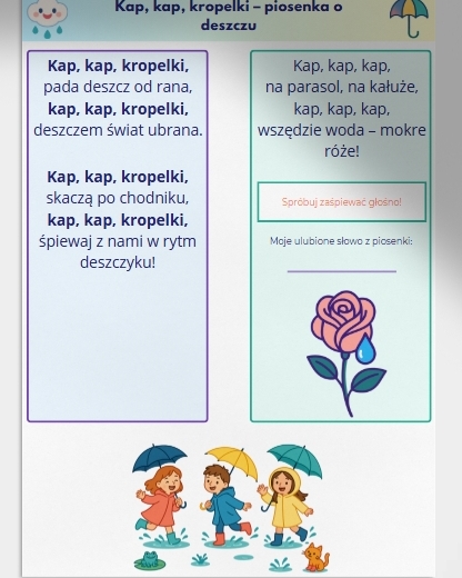 Piosenka: "Kap, kap, kropelki"
