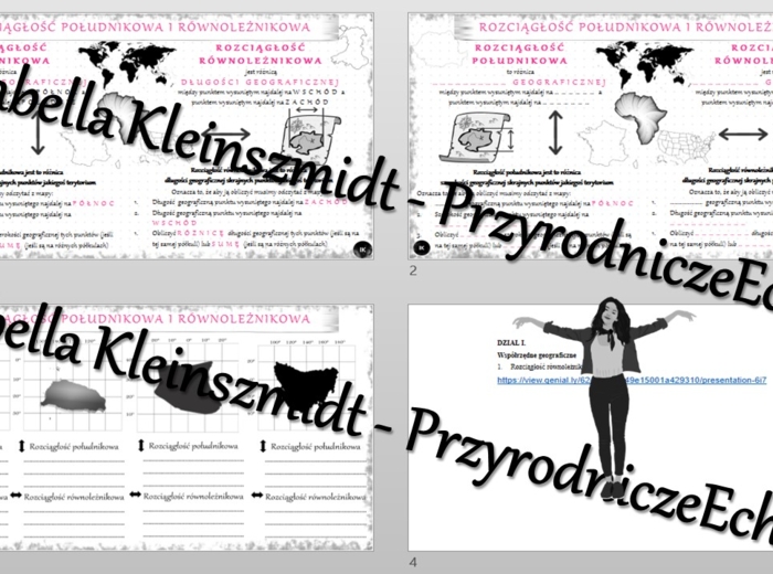 Minizestaw na temat „Rozciągłość równoleżnikowa i południkowa” – sketchnotka + karta pracy w power point + gratisowy link do prezentacji multimedialnej niekomercyjnej wykonanej w genial.ly do indywidualnego pobrania i użycia do celów niekomercyjnych. Geo