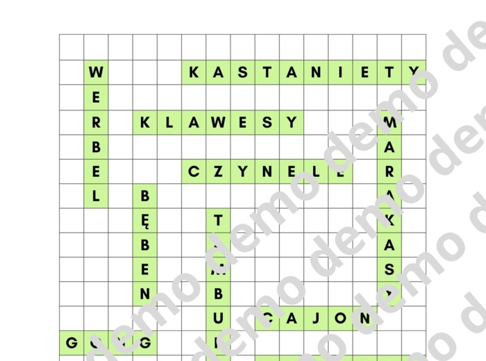 Muzyka, klasa 4. Instrumenty perkusyjne. Karty pracy: dwie wykreślanki.