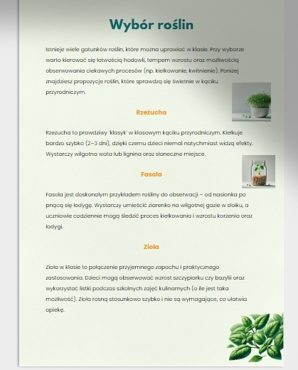 Kącik przyrodniczy w klasie