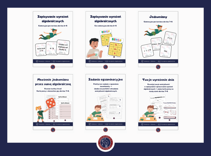 Zestaw do nauki wyrażeń algebraicznych | Gotowe gry edukacyjne i karty pracy | Skuteczna powtórka do egzaminu ósmoklasisty