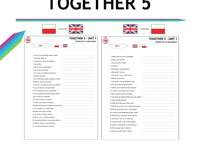 Together 5 działy 1-4 - 100 zdań do tłumaczenia
