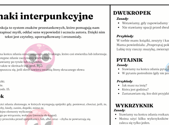 Znaki interpunkcyjne - notatka (podstawowe zasady interpunkcji)