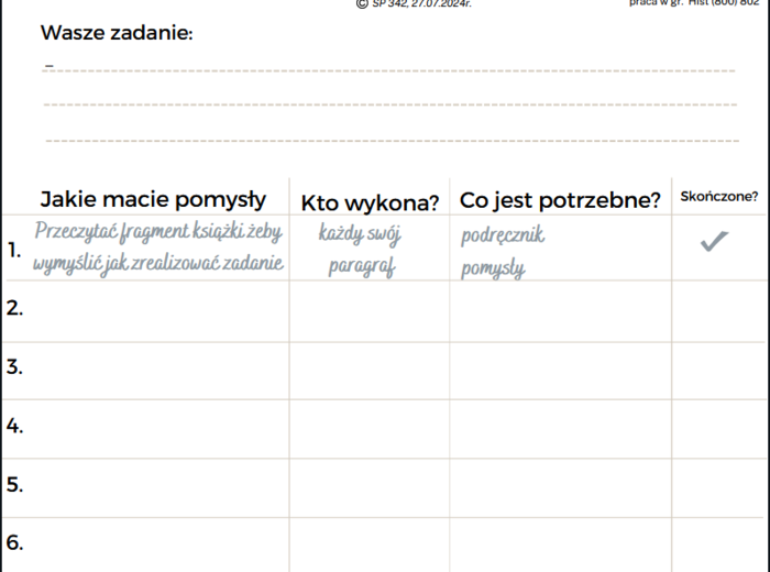 Wzór dokumentu do pracy w grupach