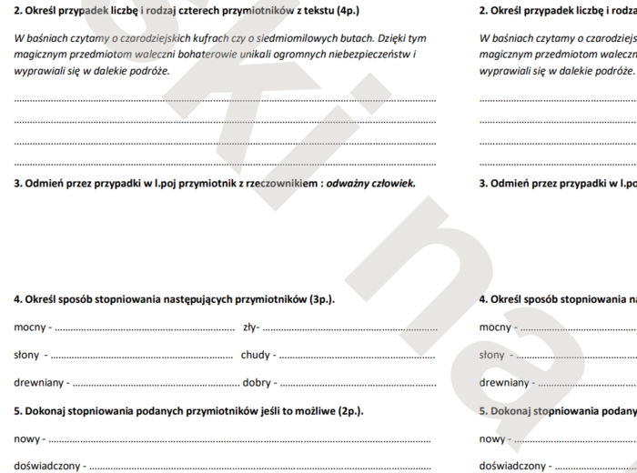 Kartkówka z przymiotnika