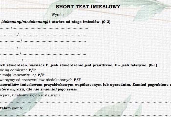 Test imiesłowy przysłówkowe