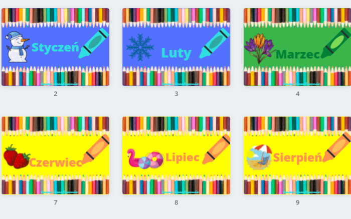 Miesiące - kolorowe plansze w formacie A4