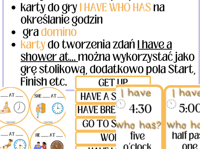 Materiały na lekcję New English Adventure 3 unit 5 - MY DAY, czynności codzienne, określanie godzin, What time is it - telling the time