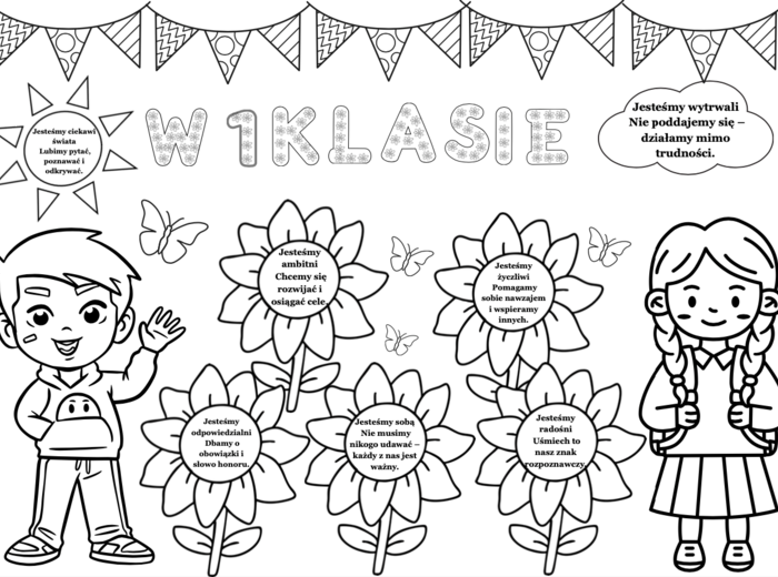 W Pierwszej klasie– gazetka do kolorowania z wartościami lub karta pracy dla dzieci| 25 stron w rozmiarze A4 i mniejszym