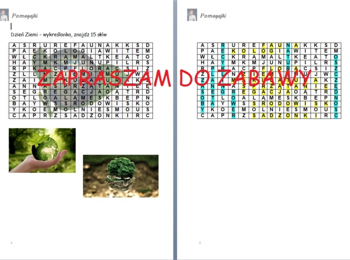 ???Światowy Dzień Ziemi 22.04, ekologia - wykreślanka