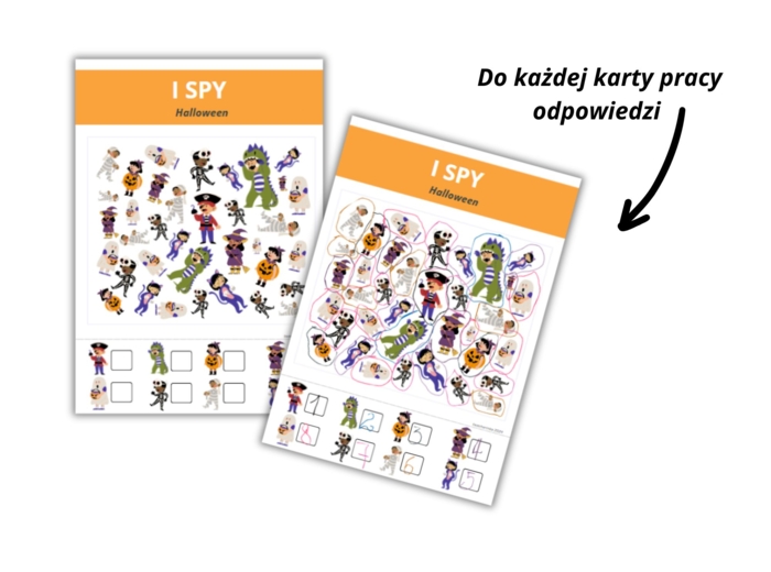 Halloween for Preschoolers Worksheets + Flashcards - Halloween dla przedszkolaka, język angielski, karty pracy, karty obrazkowe