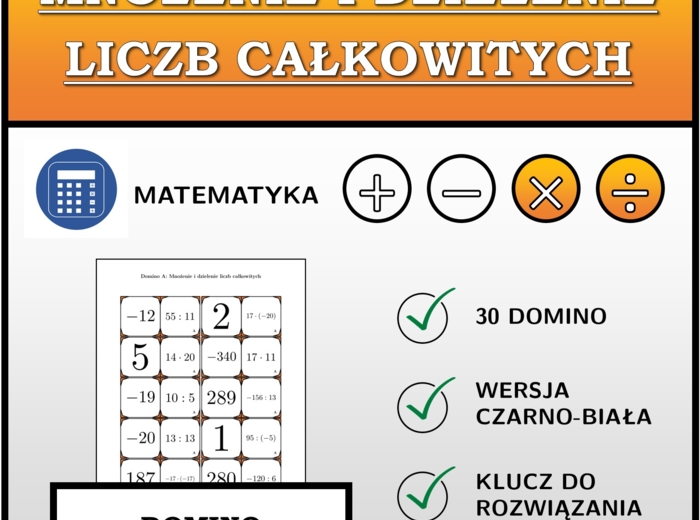 Domino - Mnożenie i dzielenie liczb całkowitych | matematyka