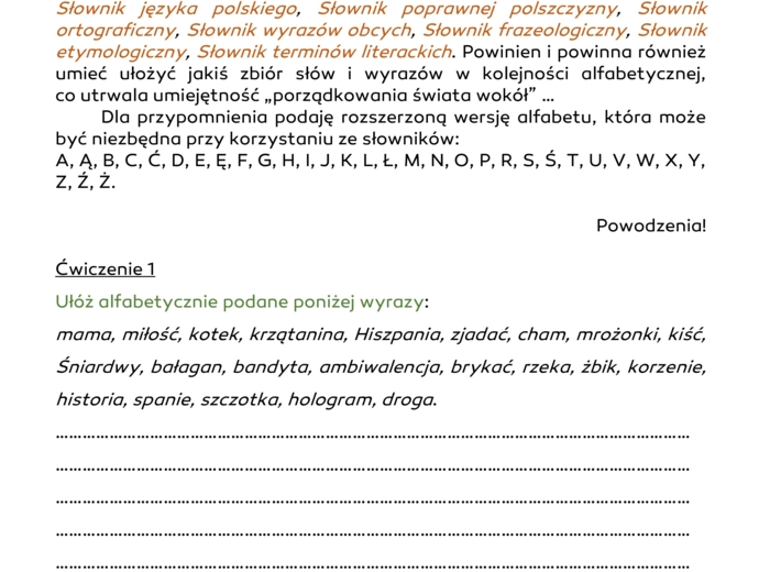 Ćwiczenia słownikowo-alfabetyczne