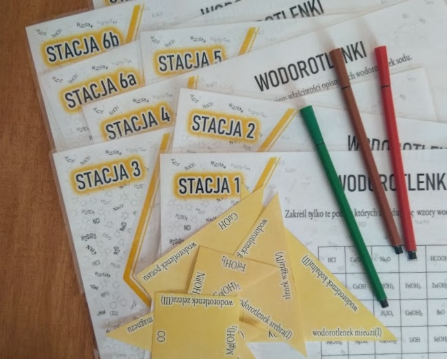 Stacja: RYWALIZACJA! Klasa 7/8. Chemia. Wodorotlenki. Powtórzenie wiadomości. Stacje zadaniowe. Praca grupowa. Zadanie. Gra dydaktyczna. MOC powtórki.