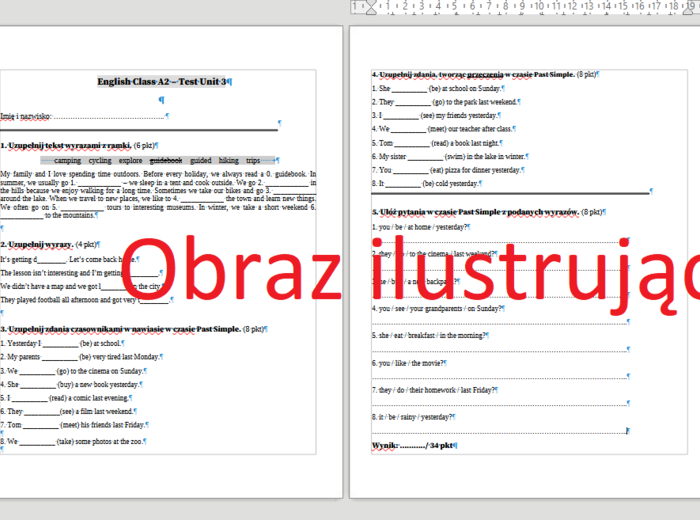 English class A2 unit 3 test (sprawdzian/praca klasowa) + klucz odpowiedzi