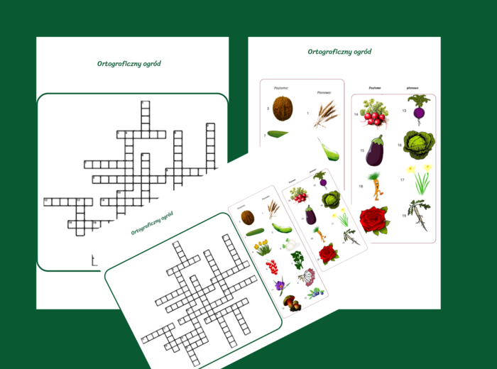 ORTOGRAFICZNY OGRÓD - KRZYŻÓWKA obrazkowa – ortografia – ćwiczenia redakcyjne