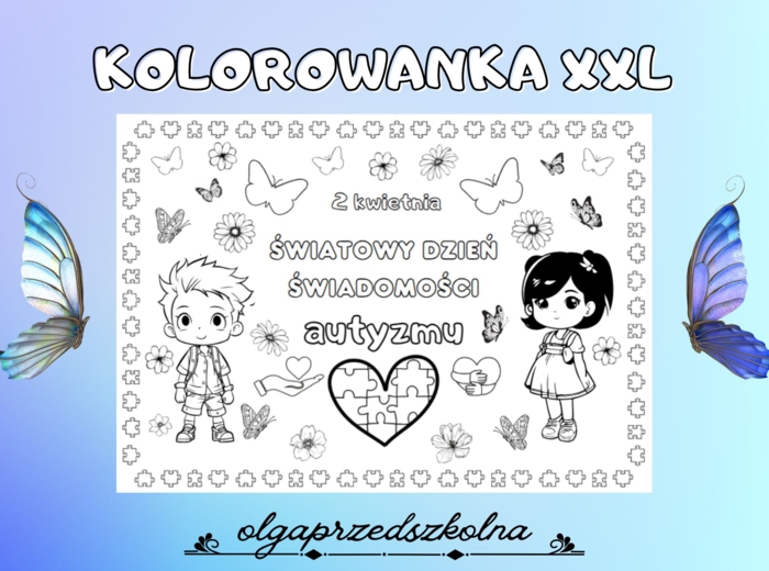 Kolorowanka xxl światowy dzień autyzmu 9 stron